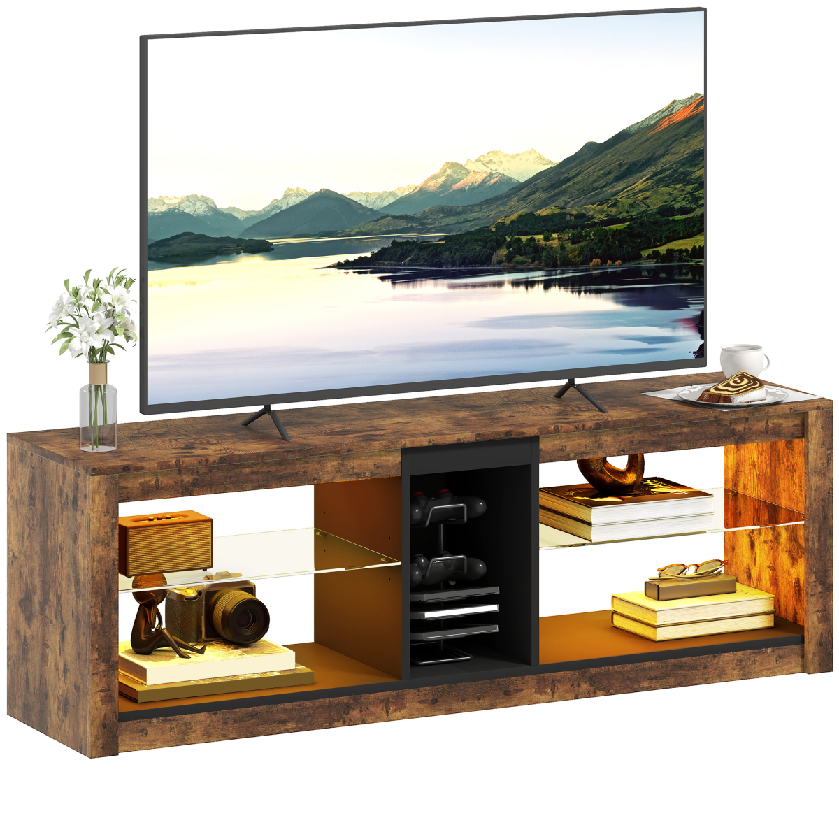 Rustic LED TV Stand - Sleek Entertainment Centre for Up to 65" Screens